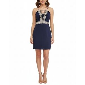 Lilly Pulitzer‎ Trista Lace Up Shift Dress Navy Blue Gold
